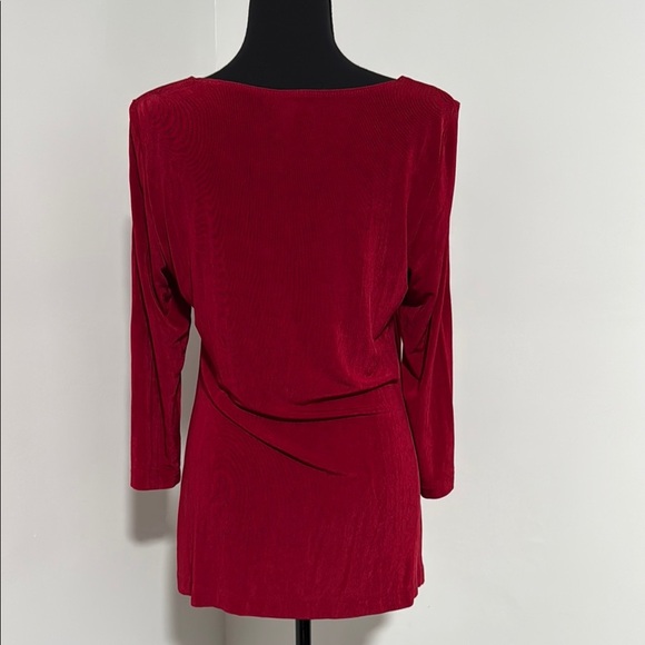 Chico's Womens Blouse Size 1 Red Long Sleeve Bateau Neck Classic Formal Elegant - Picture 5 of 8